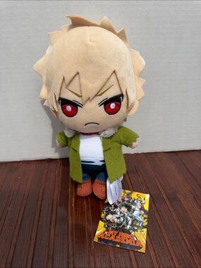 My Hero Academia Katsuki Bakugo Plush - 8” Red Eyes, Blonde, Green Coat  2019